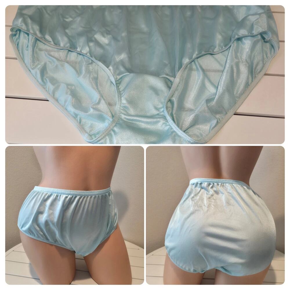 Shadowline 11032 Bikini Panty Shiny Nylon Full Cut Silky Seabreeze Blue
